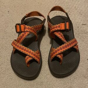 Chaco Orange/Grey/ Brown base Patterned Strap Sandals - Comfort Traction